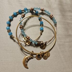 Alex and Ani set of 3. Moon and blue beaded